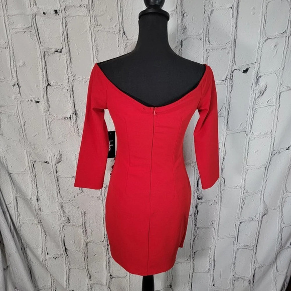 LULUS Dress Womens Medium Baby Be Mine Red Off Shoulder Bodycon Mini Cocktail - Picture 7 of 14